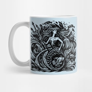 Woodcut Mermaid Mug